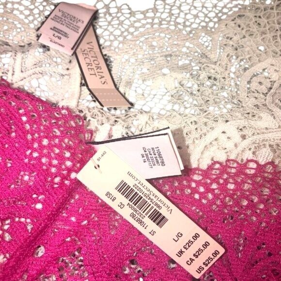 Victorias Secret Floral Lace Shortie Panties Lot Of 2 Ivory & Pink Size L NWT - Picture 2 of 4